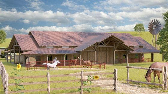 Horse Palace Barn 3D Rendering Project