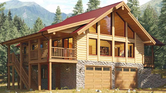 Nevada - Log Home 3D Rendering Project