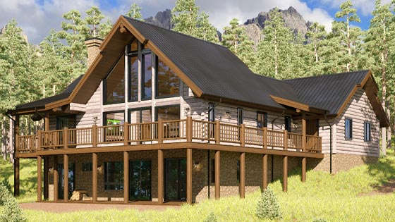 Tri Level - Log Home 3D Rendering Project