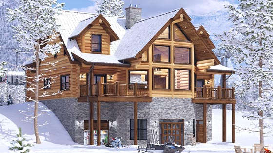 Ski Chalet - Log Home 3D Rendering Project