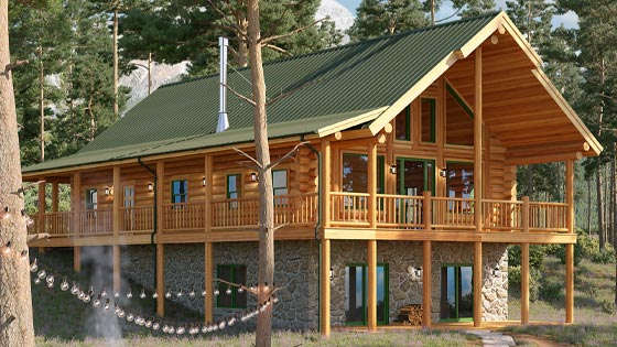Chalet - Log Home 3D Rendering Project