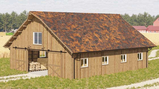 Western Gable Barn - 3D Rendering Project