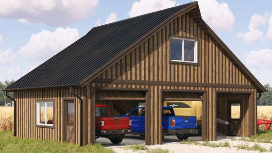Western Gable Barn Garage - 3D Rendering Project