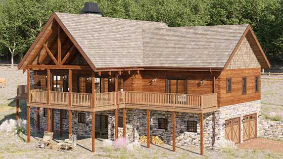 Kingston - Log Home 3D Rendering Project